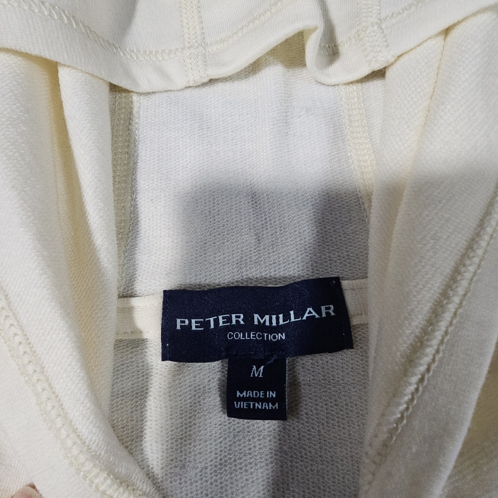 PETER MILLAR GOLF WOOL HOODIE SWEATER -M- IVORY WHITE -CROWN CRAFTED -STRETCH - Picture 12 of 15